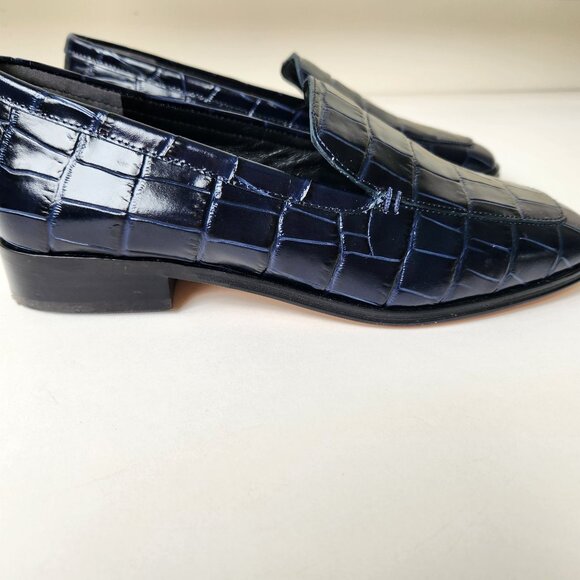 J.Crew Maison Navy Blue Crocodile-Embossed Italian Leather Loafers Work Classy - Picture 2 of 11